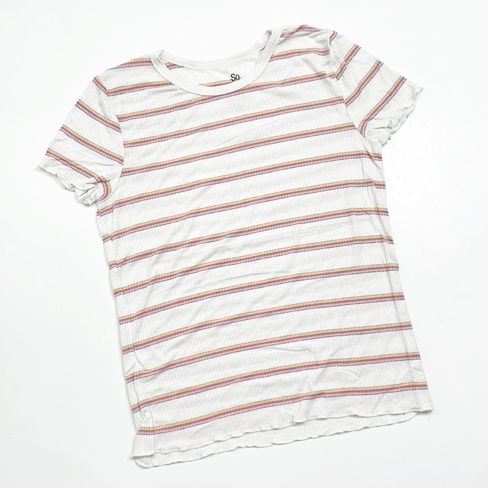 SO rainbow/white striped top